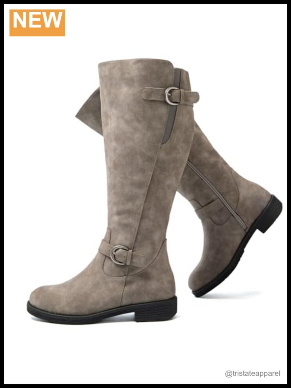 Extra Wide Calf Cowboy Knee High Boots Faux Leather Round Toe Low Heel
